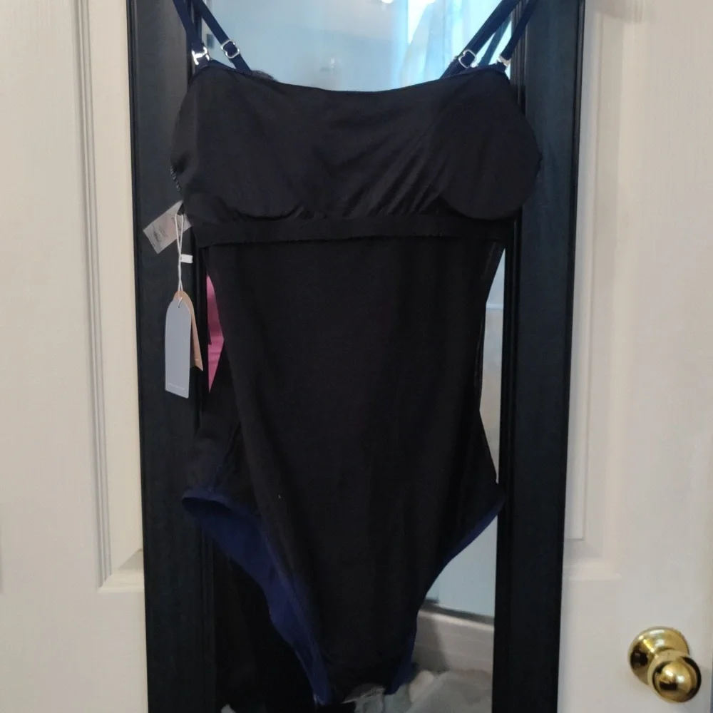 NWT Elegant Navy Blue Ruffle One-Piece Swimsuit